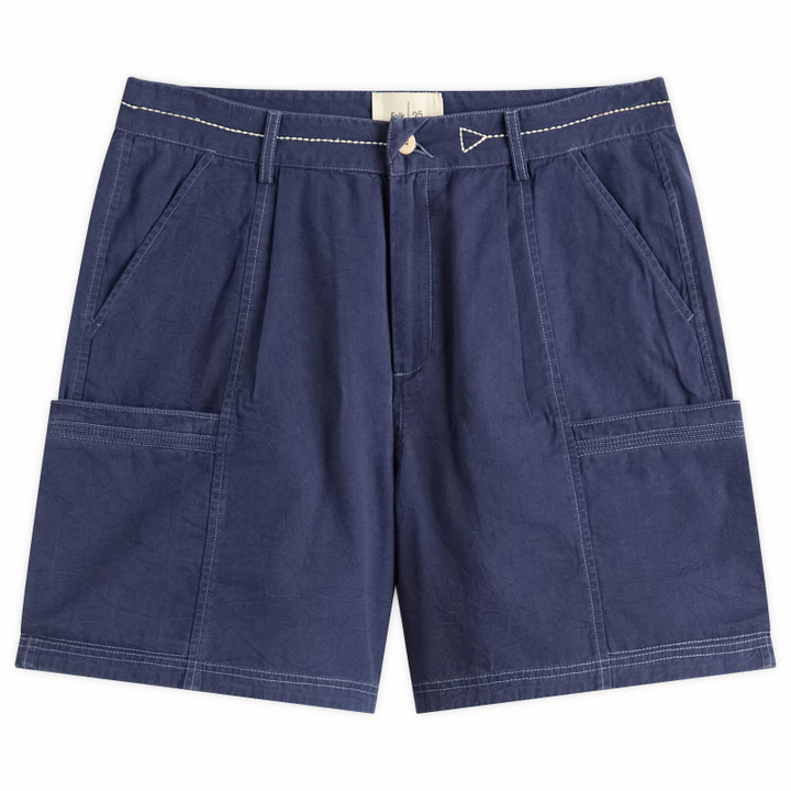 Photo: Folk Men's Lunar Shorts in Ink Blue Crinkle Canvas