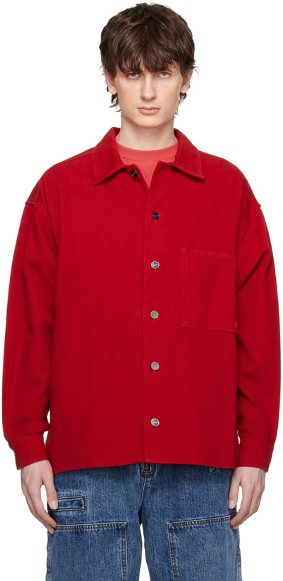 Photo: Jacquemus Red Le Raphia 'La Surchemise Tecido' Shirt