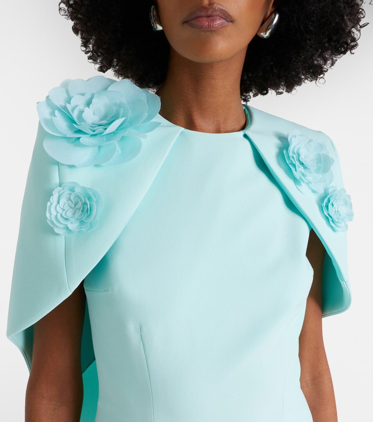 Safiyaa Lennox floral-appliqué caped crêpe gown