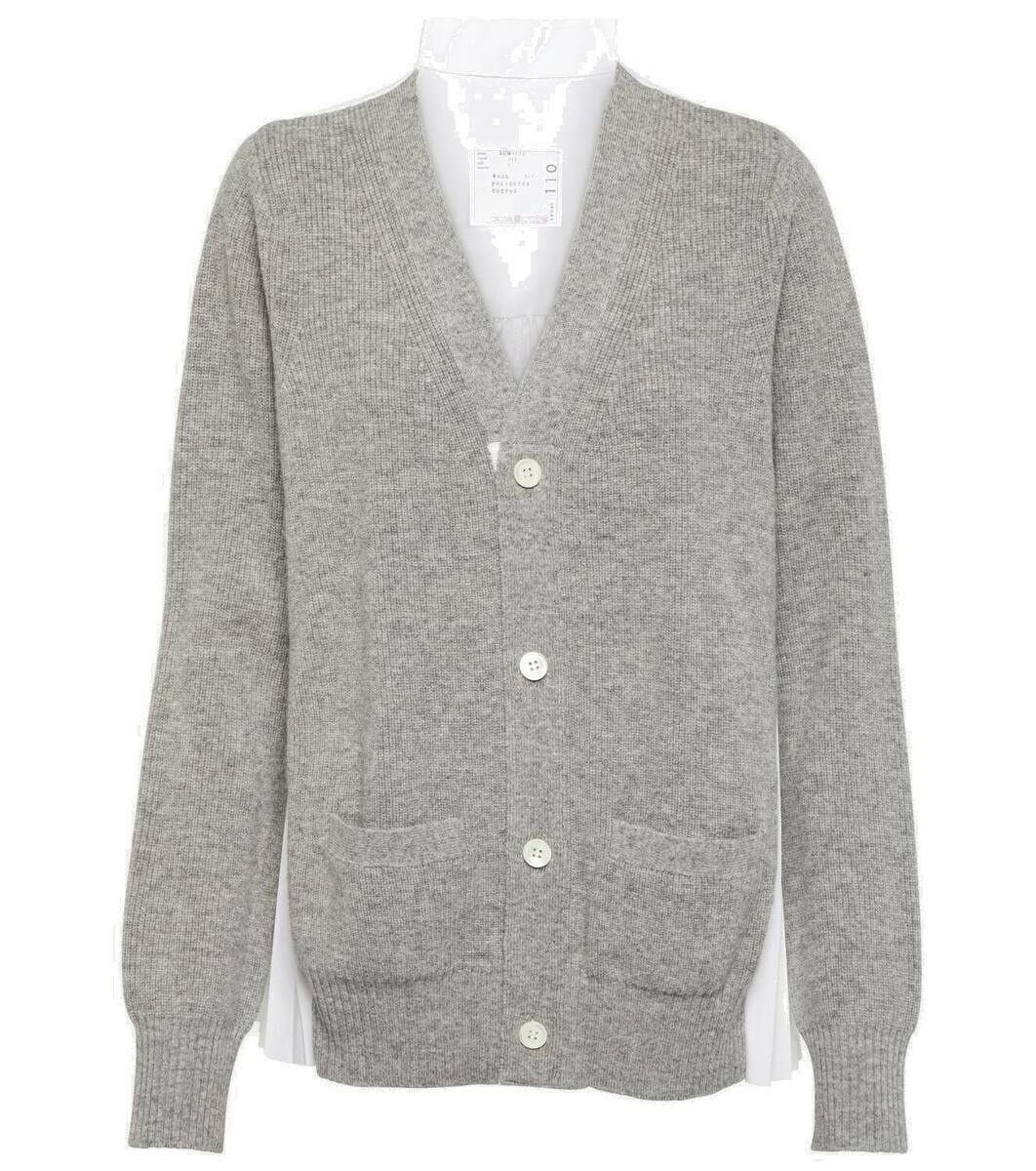 Sacai Grey and White Knit Wool Sweater Sacai