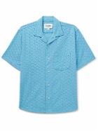 Corridor - Camp-Collar Broderie Anglaise Cotton Shirt - Blue