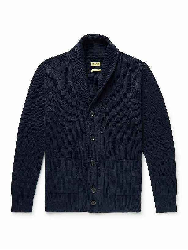 Photo: De Bonne Facture - Shawl-Collar Ribbed Linen and Wool-Blend Cardigan - Blue