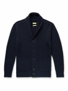 De Bonne Facture - Shawl-Collar Ribbed Linen and Wool-Blend Cardigan - Blue