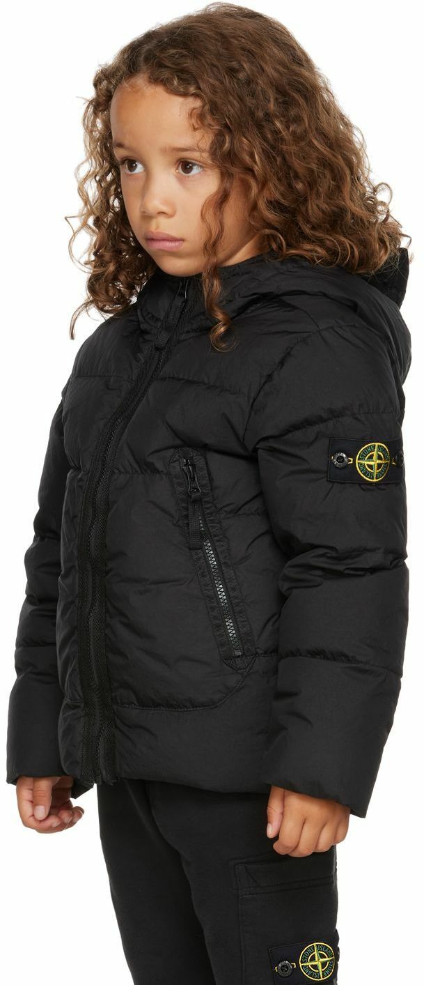 Stone Island Junior Kids Black Garment Dyed Crinkle Reps R Nylon Down Jacket Stone Island Junior