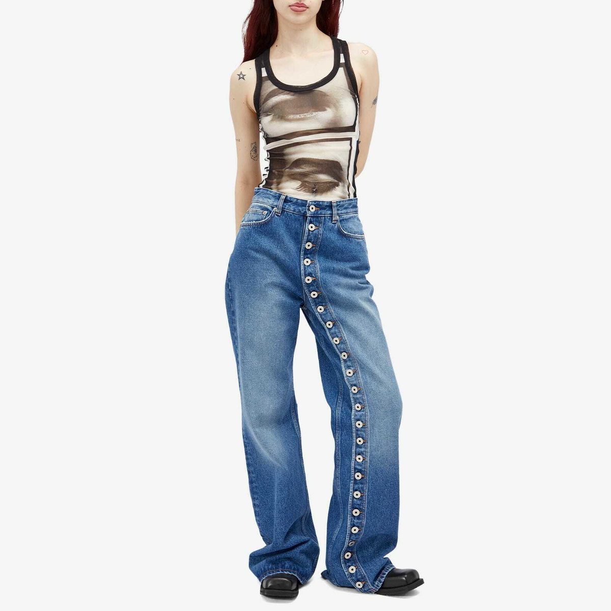 Jean Paul Gaultier Women's Button Jeans in Vintage Blue Jean