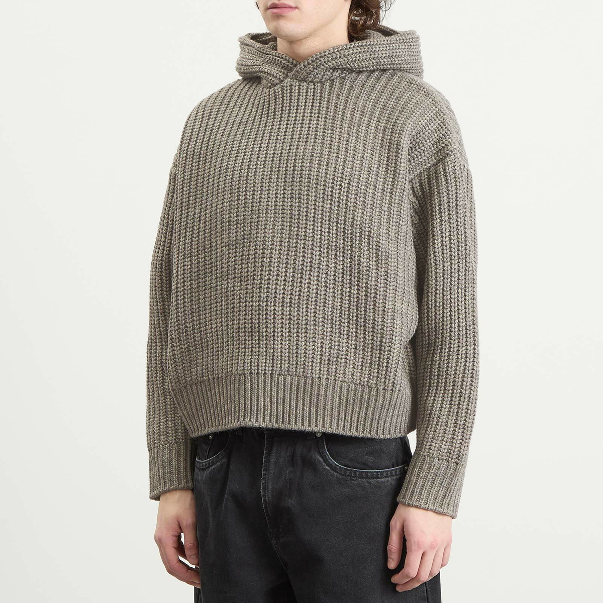 MKI Men's Chunky Rib Knit Hoodie in Grey Melange