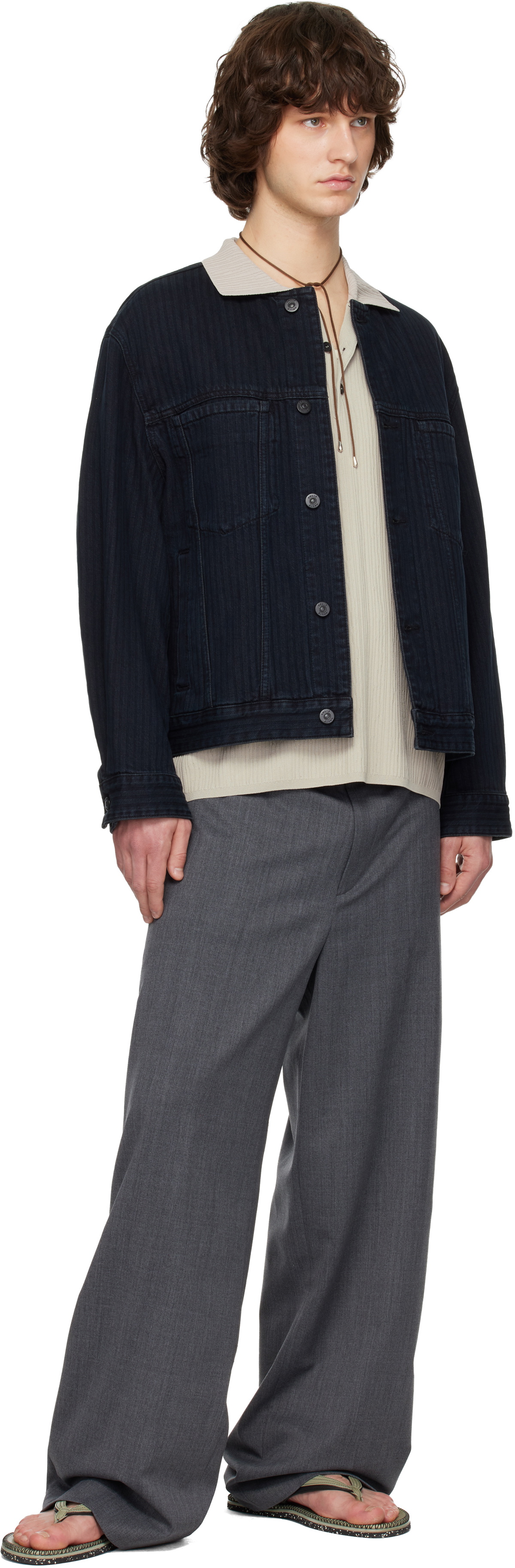 Solid Homme Black Collarless Denim Trucker Jacket