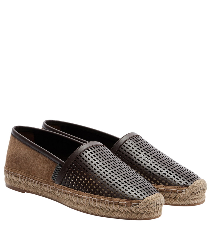 Photo: Brunello Cucinelli Monili leather and suede espadrilles
