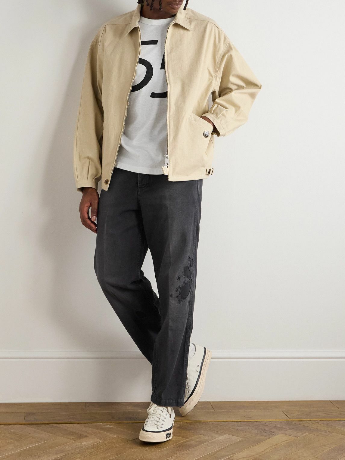 Visvim - Crash Straight-Leg Distressed Cotton-Twill Chinos - Black