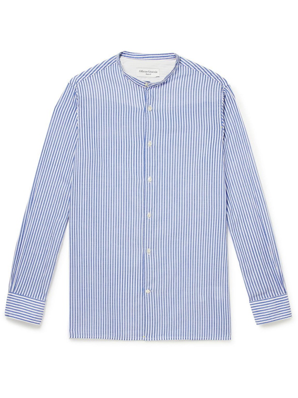 Photo: Officine Générale - Gaston Grandad-Collar Striped Cotton-Poplin Shirt - Blue