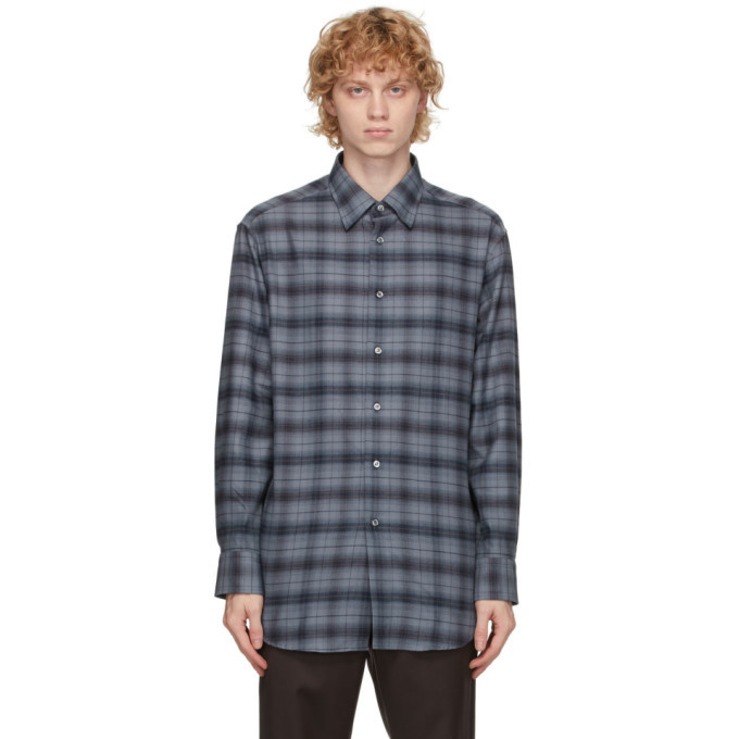 Photo: Brioni Grey Cotton Plaid Shirt