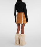 Moncler Grenoble Shearling-trimmed corduroy miniskirt