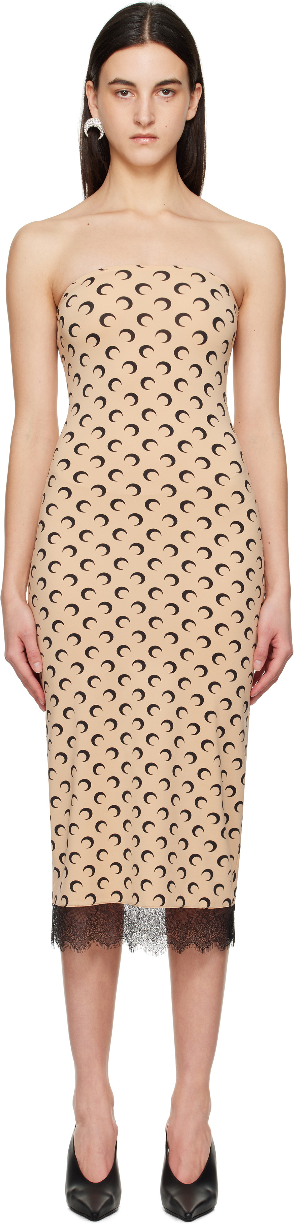 Marine Serre Beige Recycled Moon Jersey Bustier Midi Dress