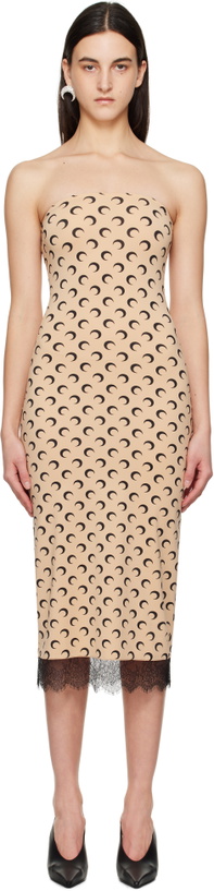 Photo: Marine Serre Beige Recycled Moon Jersey Bustier Midi Dress