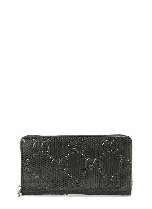 Photo: Perforated-Leather Zip-Around Wallet in Black