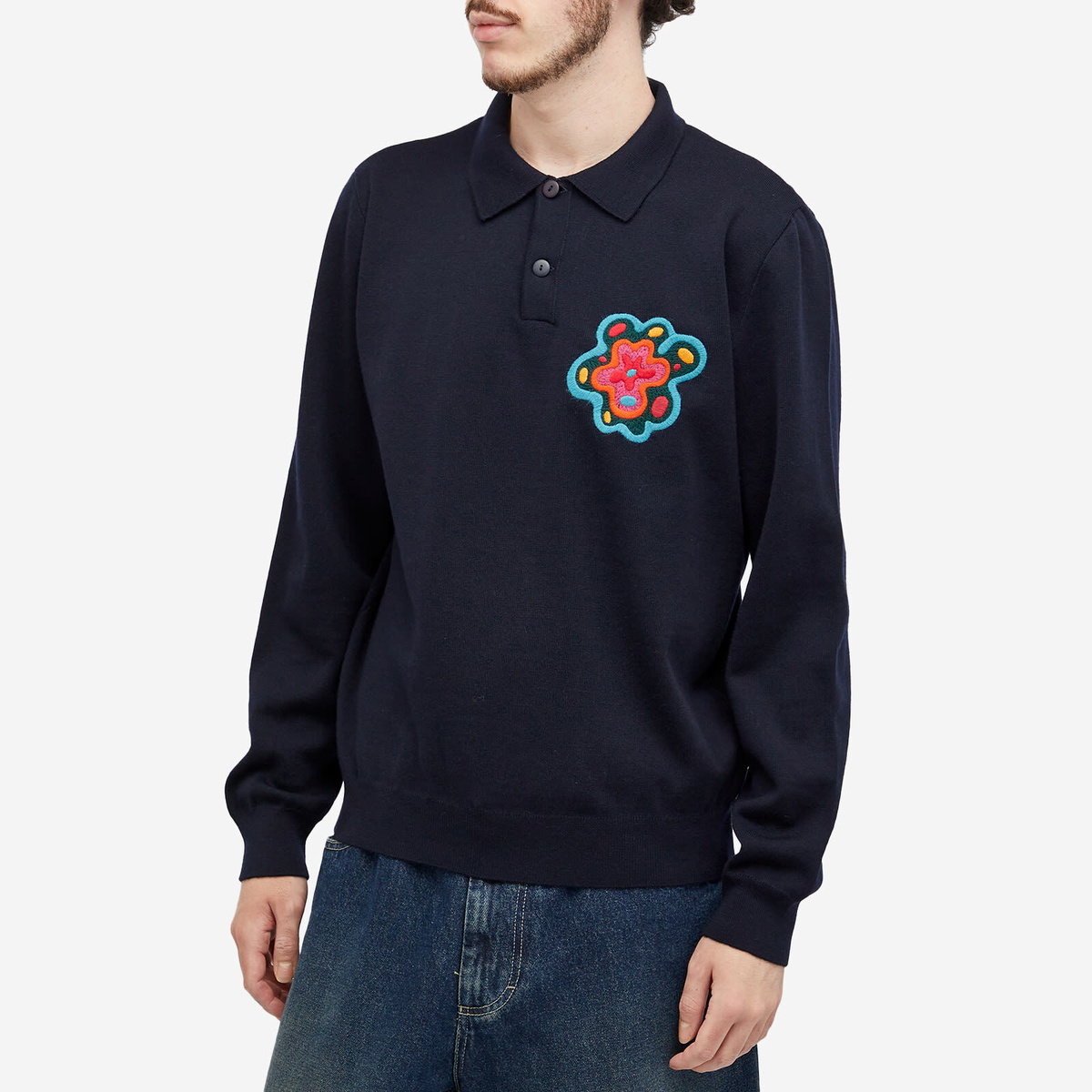 By Parra Men's Flower Blob Knitted Polo Shirt in Midnight Blue