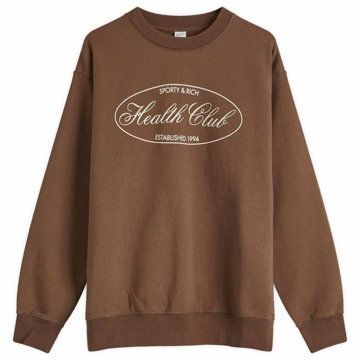 Photo: Sporty & Rich Women's Oval Health Crewneck in Chocolate Cream