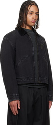 Maison Margiela Black Corduroy Collar Faded Denim Jacket