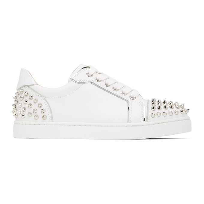 Christian-Louboutin Sneakers Silver Spike White Leather Hitops