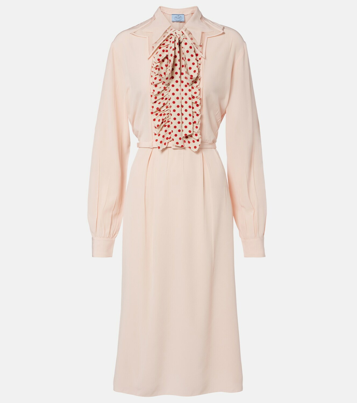 Prada Belted polka-dot silk midi dress