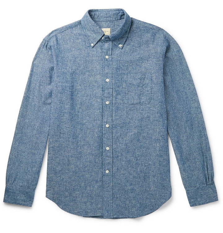 Photo: Bellerose - Button-Down Collar Linen and Cotton-Blend Chambray Shirt - Blue