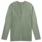 Homme Plissé Issey Miyake Men's Pleated Cardigan in Sage Green