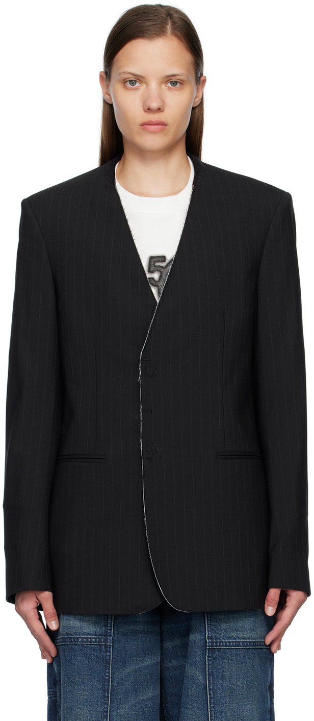 MM6 Maison Margiela Black Collarless Blazer MM6 Maison Margiela