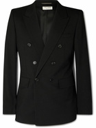 SAINT LAURENT - Double-Breasted Wool-Gabardine Blazer - Black