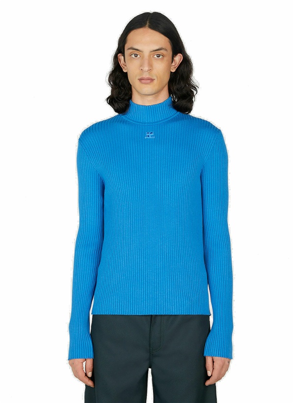 Photo: Courrèges - Logo Embroidery Ribbed Sweater in Blue