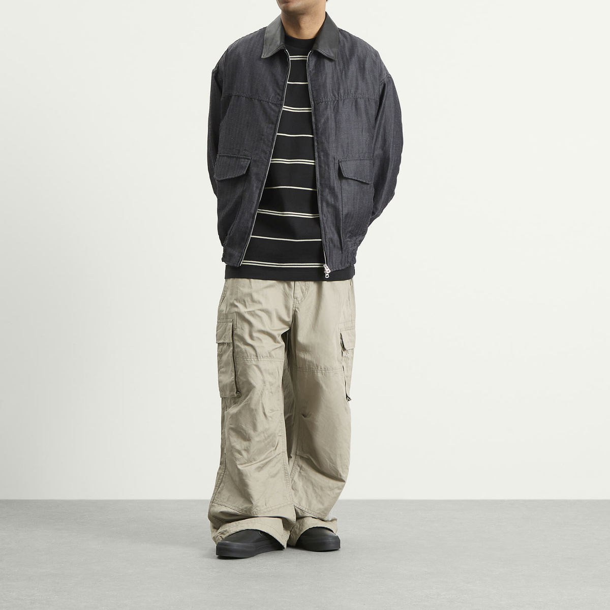 Comme des Garçons Homme Men's Linen Twill Trousers in Grey X Beige