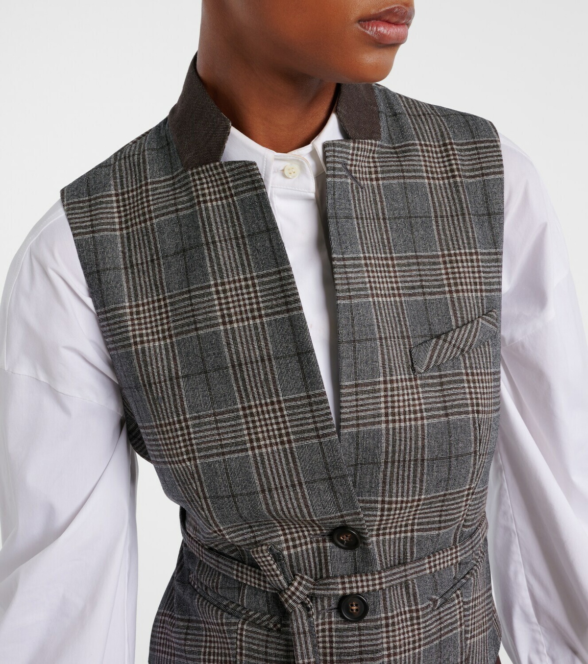 Brunello Cucinelli Belted checked virgin wool vest