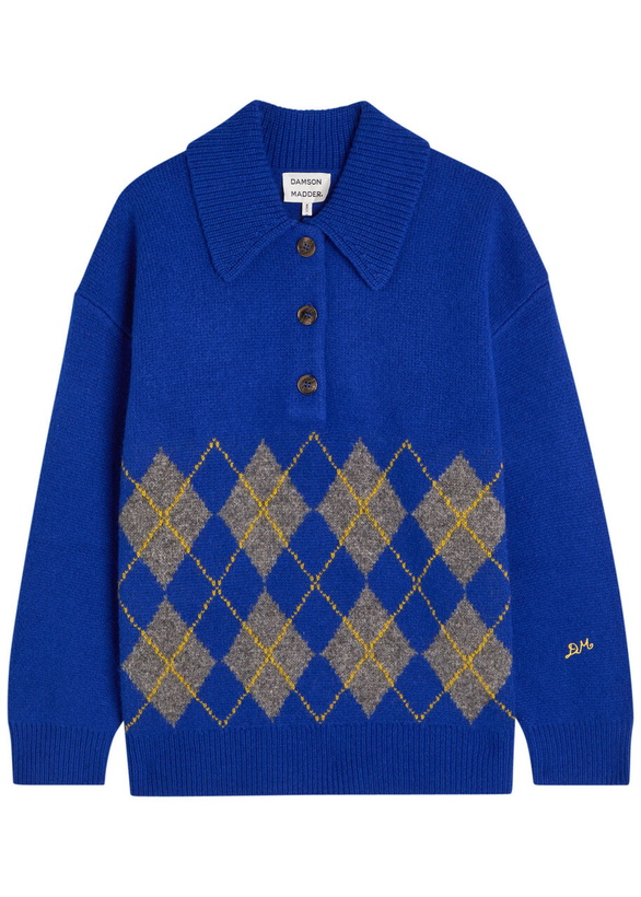 Photo: Damson Madder Saskia Argyle Wool Jumper Dark Blue