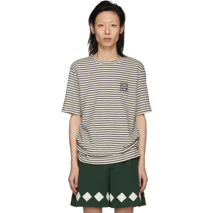 Photo: Loewe Navy and Off-White Stripe Anagram T-Shirt