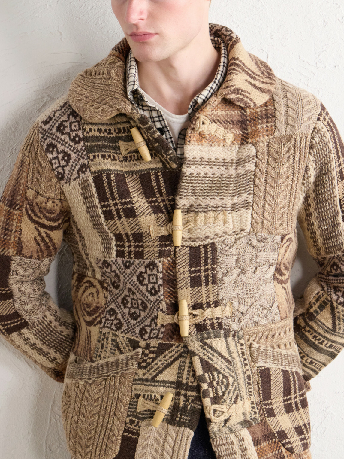 RRL - Shawl-Collar Patchwork Wool-Blend Cardigan - Brown