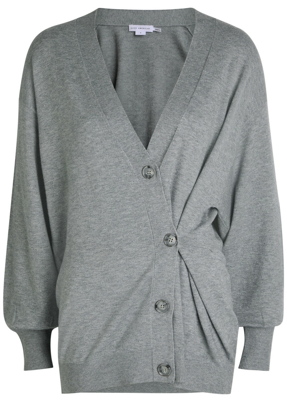 Good American Asymmetric Fine-knit Cardigan Grey
