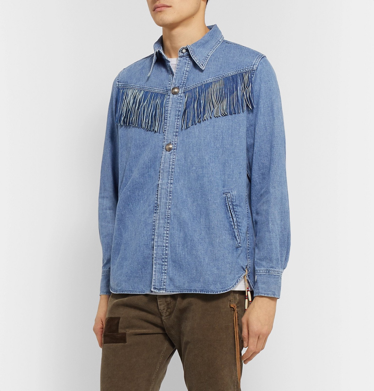 Remi Relief - Suede-Trimmed Denim Western Shirt - Blue Remi Relief