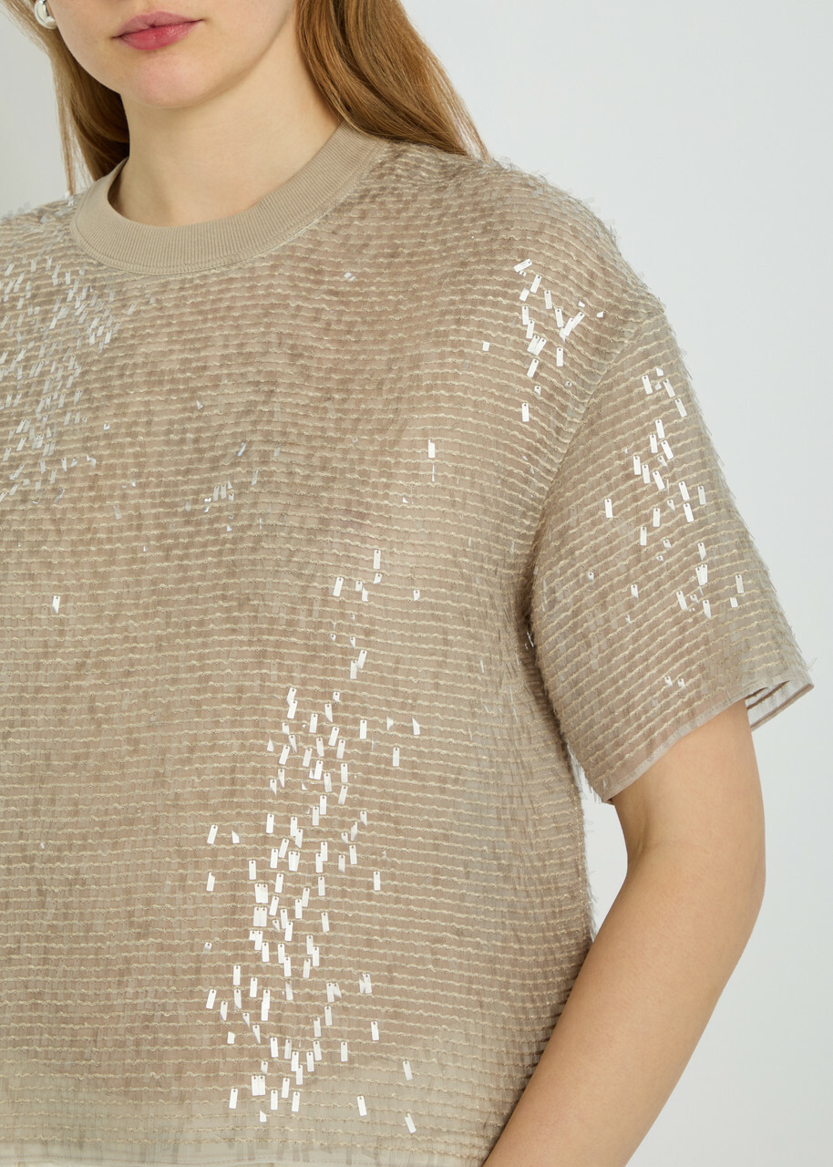 Brunello Cucinelli Embellished Silk Blouse Silver