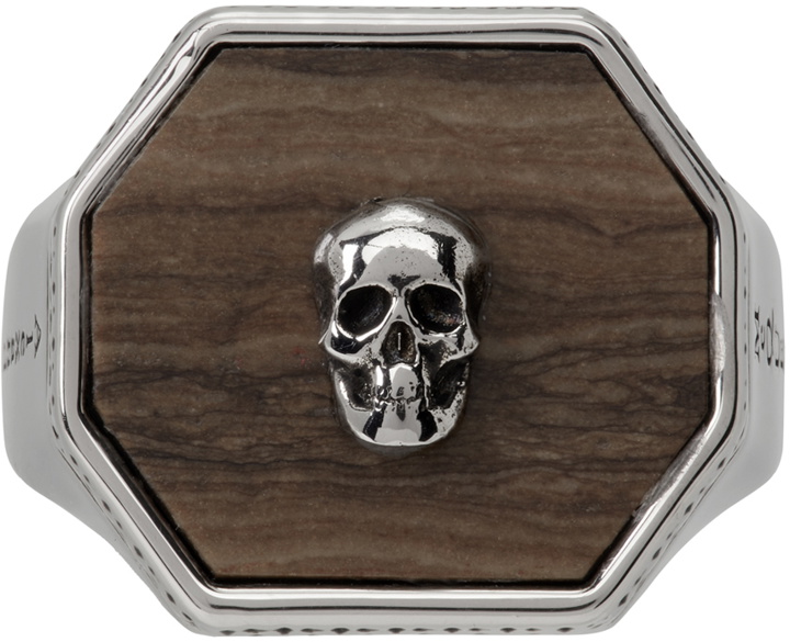 Photo: Alexander McQueen Silver & Brown Skull Signet Ring