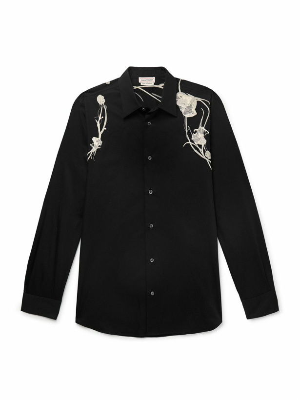 Photo: Alexander McQueen - Slim-Fit Embroidered Cotton-Poplin Shirt - Black
