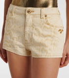 Roberto Cavalli Snake-print denim shorts