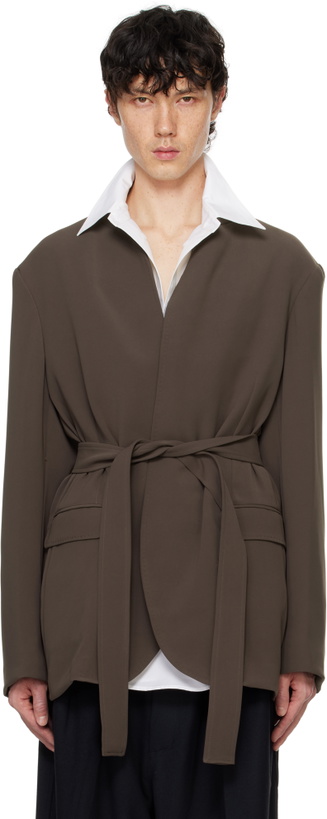 Photo: RAINMAKER KYOTO Taupe Stand Up Shawl Collar Blazer