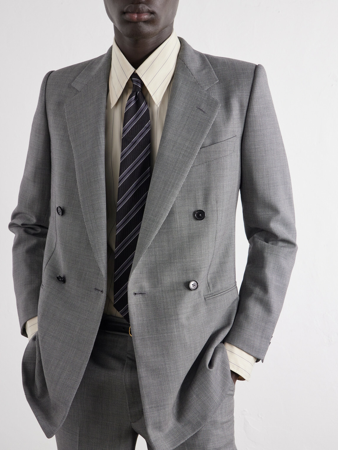 Husbands - Double-Breasted Birdseye Wool Suit - Gray