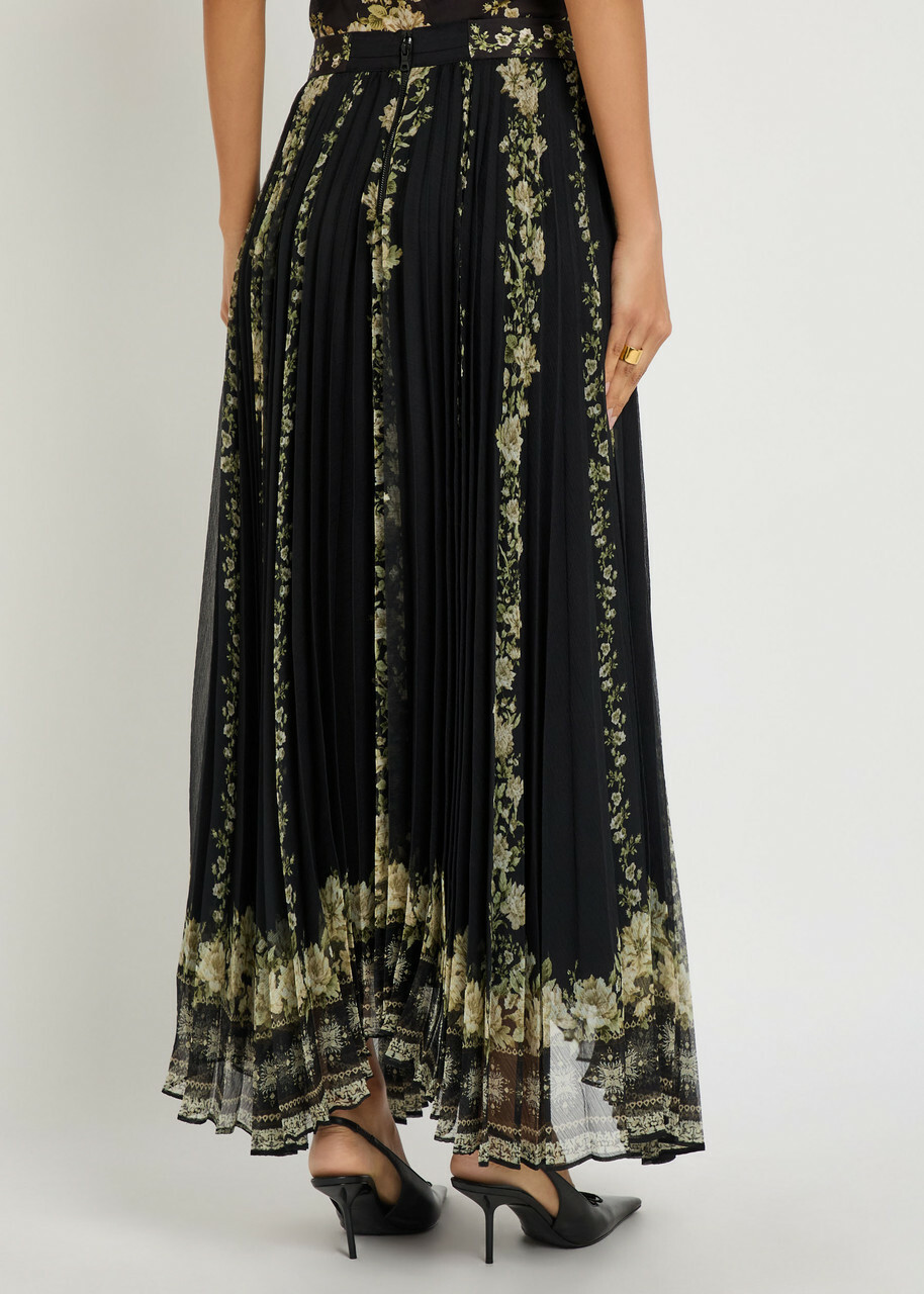 Alice + Olivia Katz Floral-print Chiffon Maxi Skirt Black