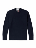 Thom Browne - Grosgrain-Trimmed Brushed Virgin Wool-Piqué Sweater - Blue