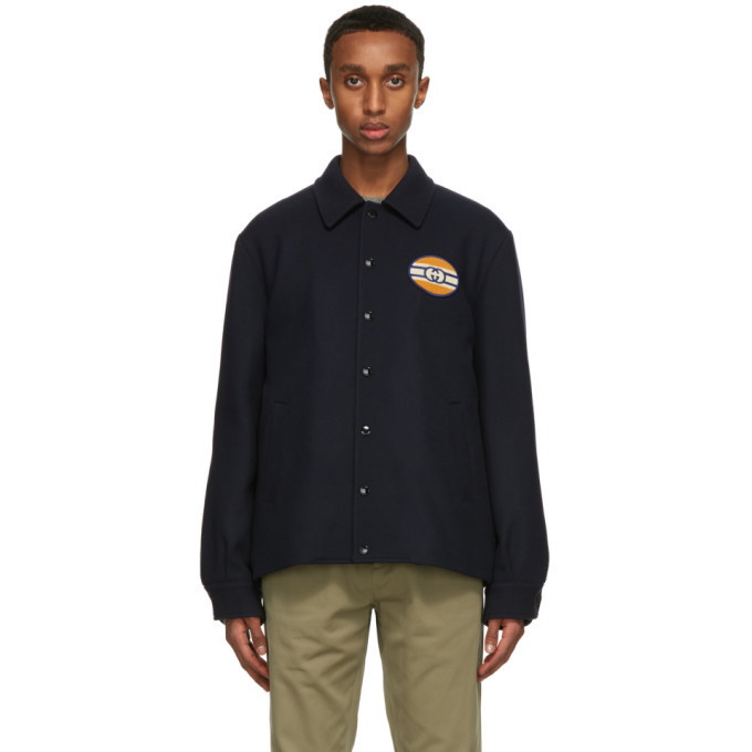 Photo: Gucci Navy Felt Interlocking G Patch Jacket