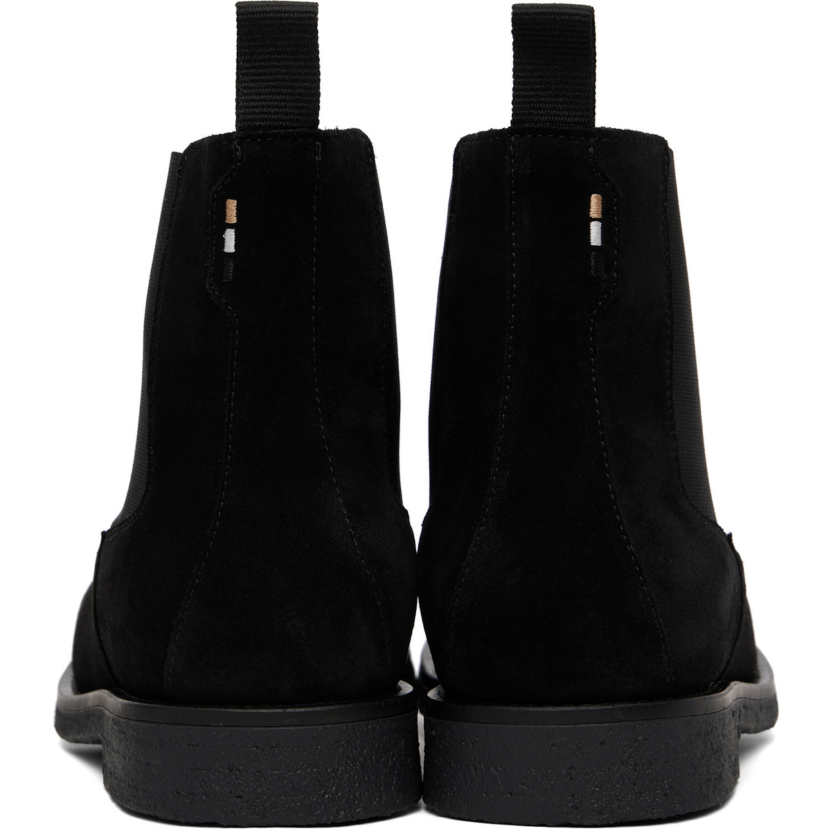 BOSS Black Suede Signature-Stripe Stitching Chelsea Boots