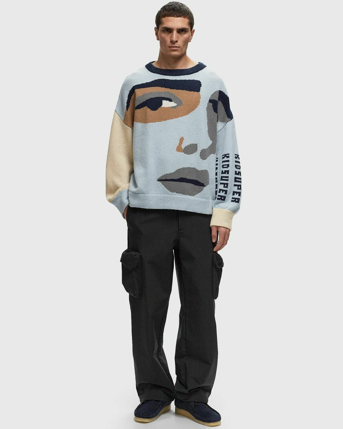 Kid Super Studios Face Boxy Sweater Blue Pullovers