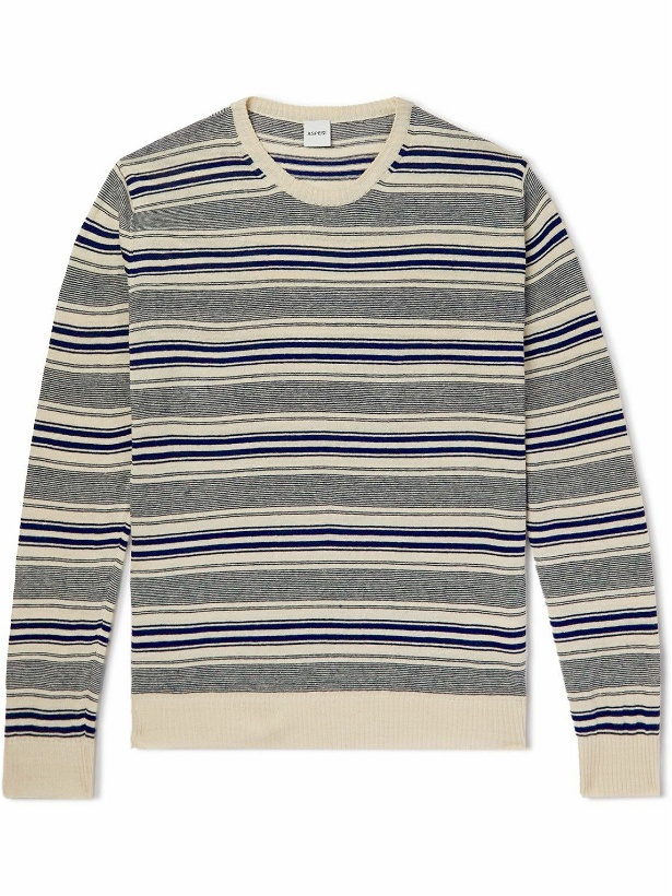 Photo: Aspesi - Slim-Fit Striped Linen and Cotton-Blend Sweater - Blue