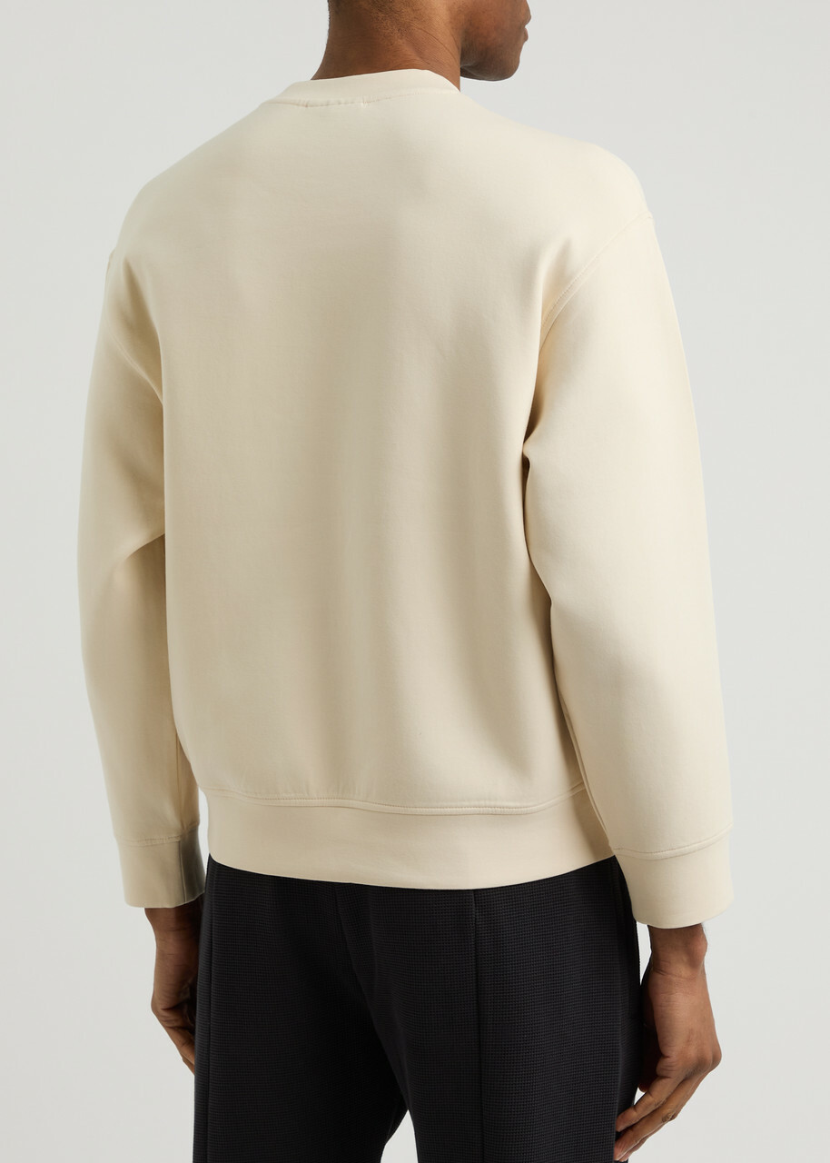 Emporio Armani Logo-embroidered Cotton-blend Sweatshirt Cream