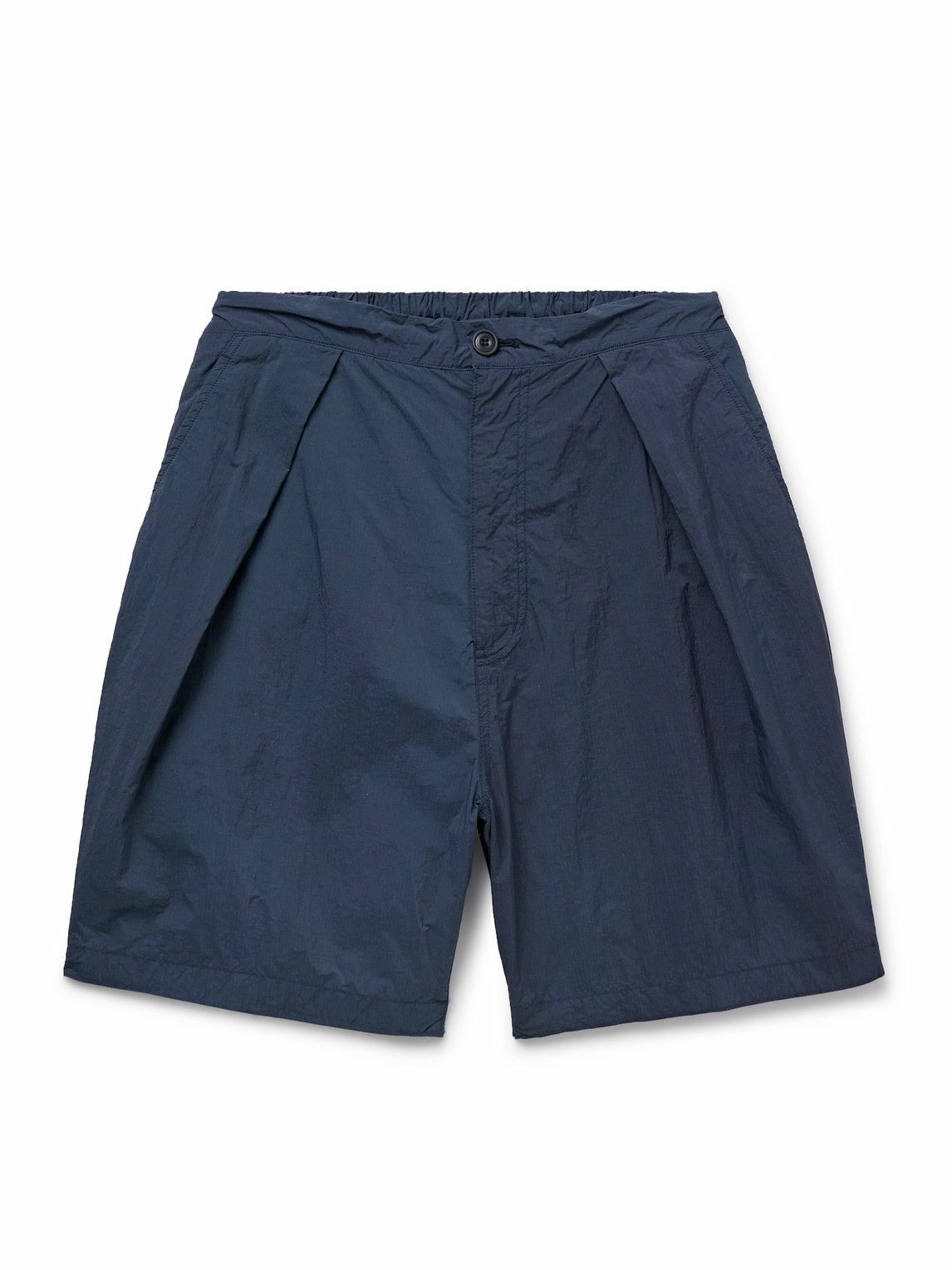 Blue Blue Japan - Tapered Pleated Indigo-Dyed Nylon Shorts - Blue